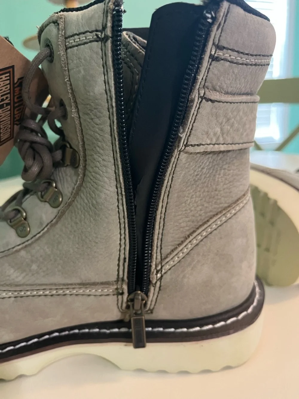 Harley-Davidson Marconi Moto Light Gray Lace-Up Motorcycle Boots NWT No Box - Picture 7 of 11